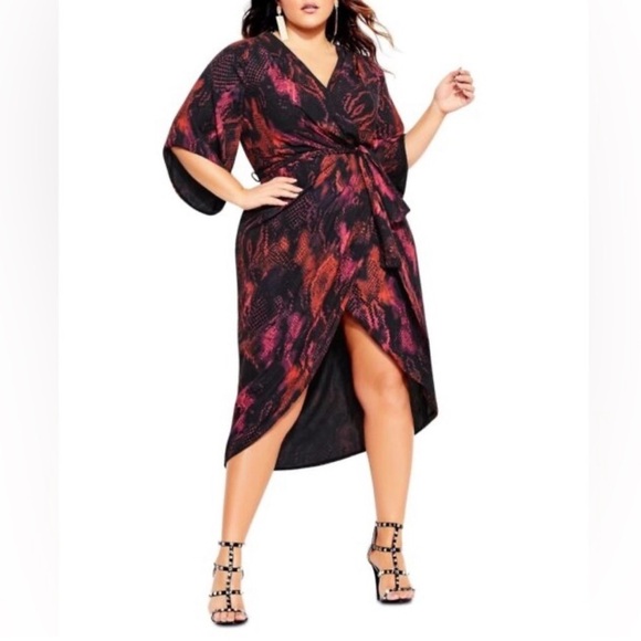 NWT City Chic Garnet Slither Surplice Wrap Dress - Picture 1 of 6